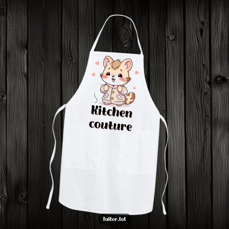 Funny Cute Animal Apron Joyfully Stitching a Large Garment, Practical and Humorous Kitchen or Sewing Wear.