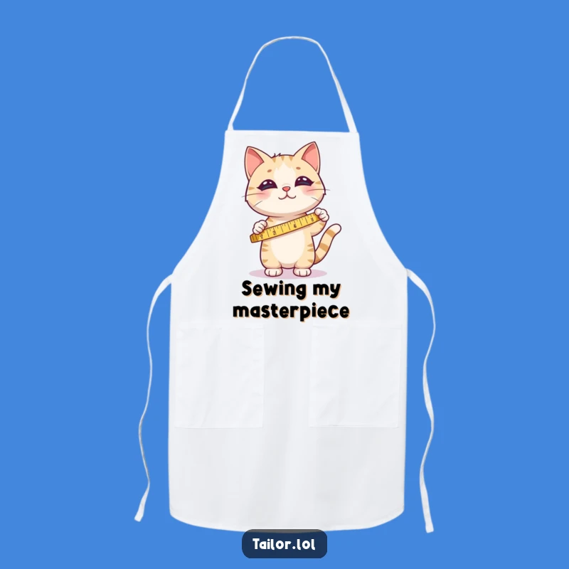 Funny Cat Sewing Apron - Cute Fabric Measuring Design, Crafter Kitchenwear