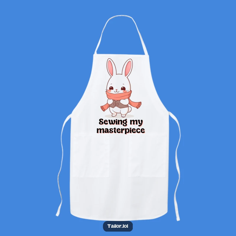 Funny Kawaii Rabbit Tailor Apron: Giggling Character, Long Scarf Design, Kitchen Gift