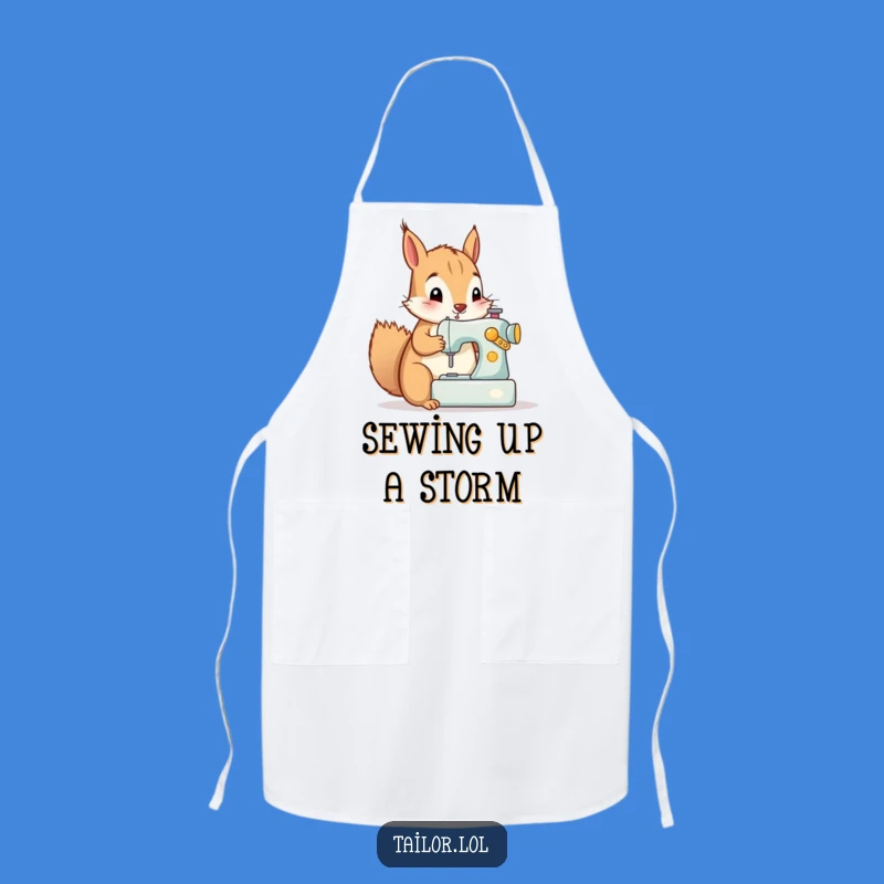 Funny Squirrel Sewing Machine Apron - Hilarious Craft Kitchen Accessory