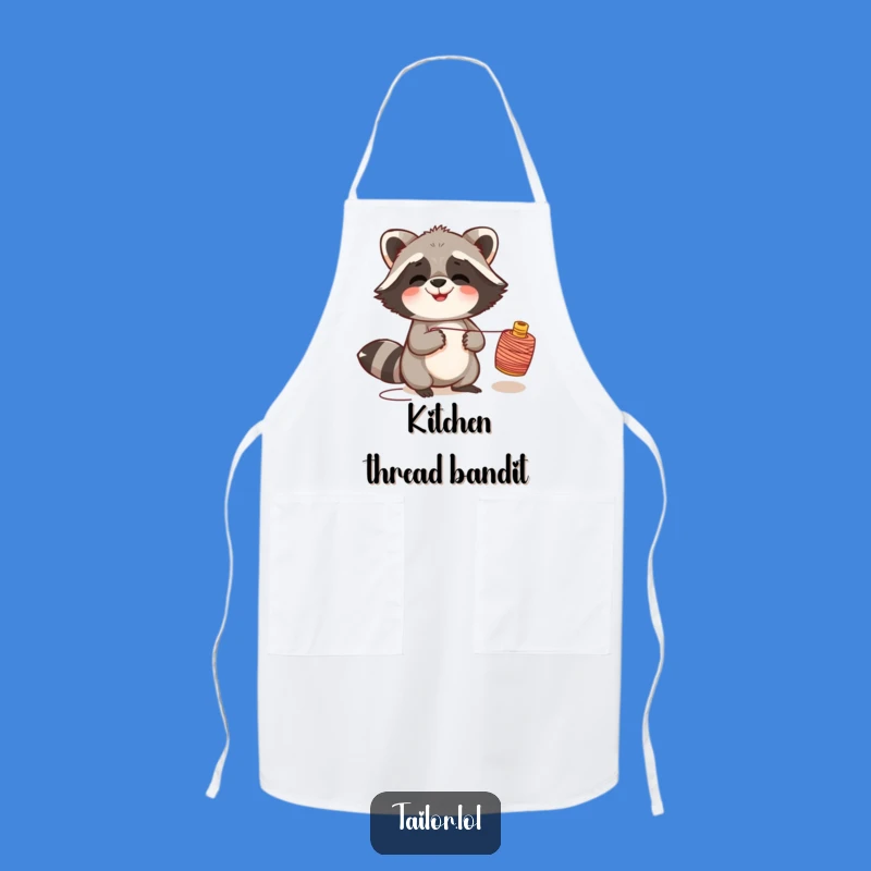 Funny Giggling Raccoon Thread Spool Apron, Kitchen Chaos & Hilarious Gift