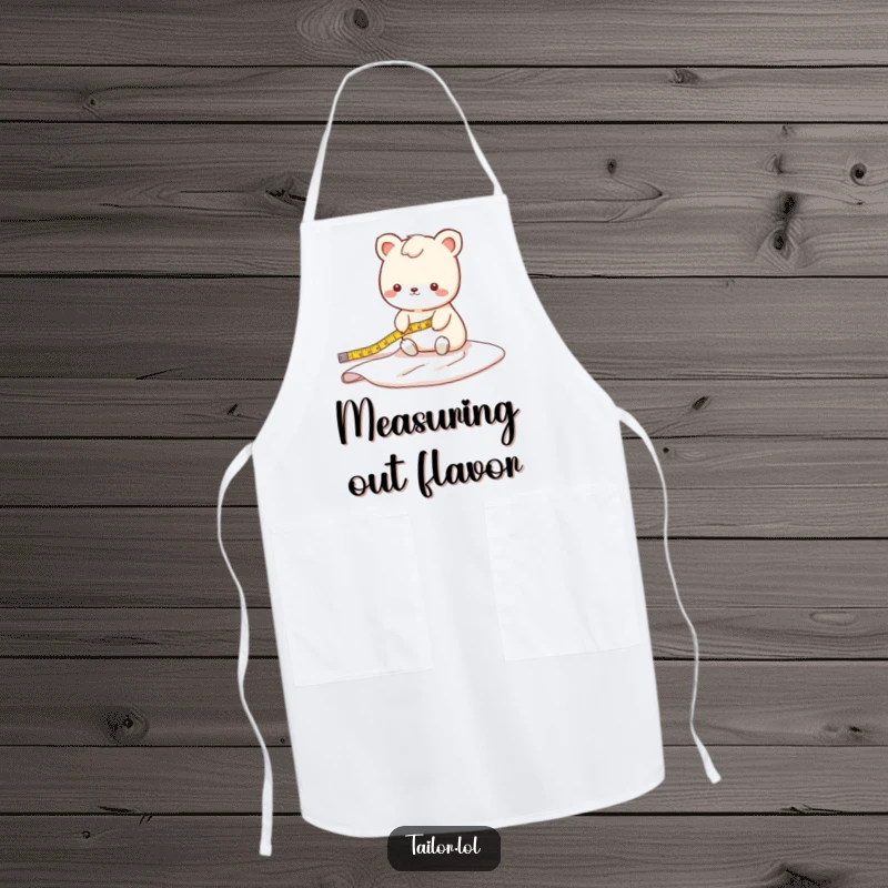 Funny fabric measuring animal apron with a cute character measuring a lengthy bolt of fabric, ideal for a tidy workspace.