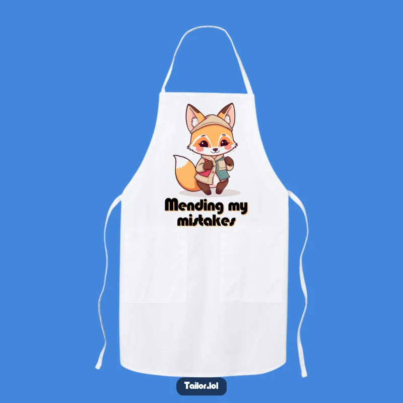 Funny Kawaii Fox Tailor Apron: Playful Patch Sewing, Kitchen Humor Gift