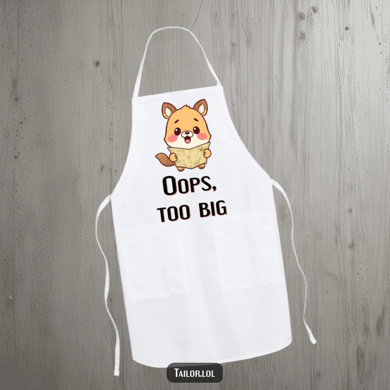 Funny Cute Animal Apron with Surprised Face at a Measuring Tape, Humorous Kitchen or Crafting Wear.