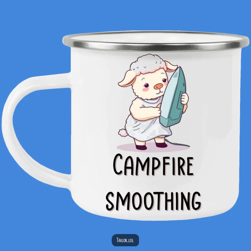 Funny Silly Sheep Ironing Shirt Camping Mug, Domestic Humor for Outdoor Escapes