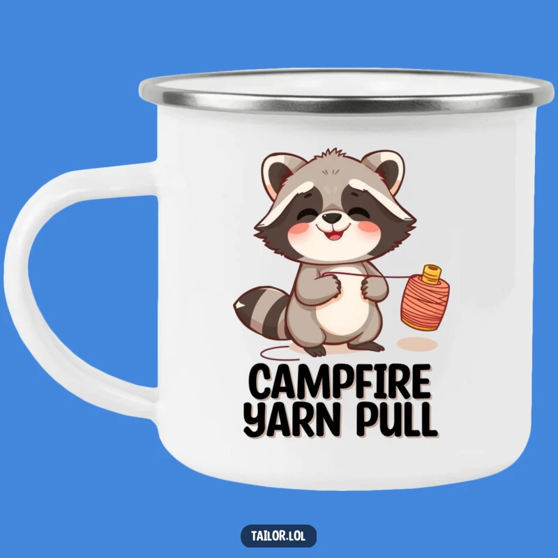 Funny Giggling Raccoon Thread Spool Camping Mug, Adventurous Humor for Outdoors