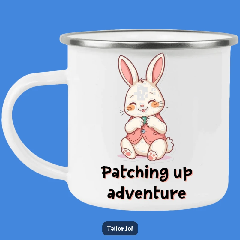 Funny Bunny Sewing Camping Mug: Durable Rabbit Mending Vest Mug, Great Gift