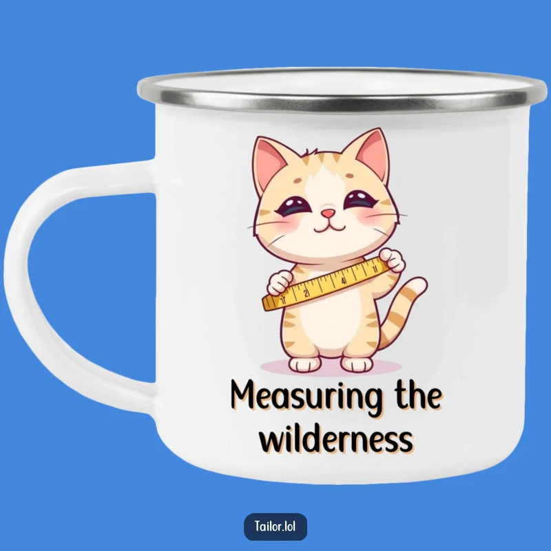 Funny Cat Sewing Camping Mug - Cute Fabric Design, Outdoor Crafter Mug