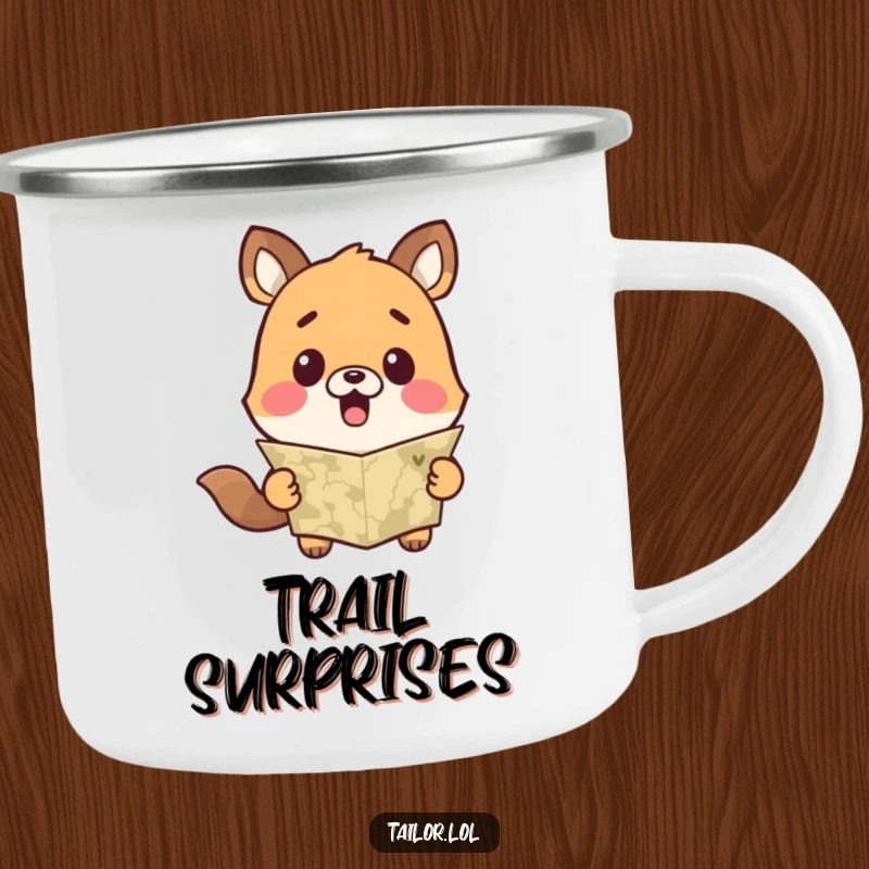 Funny Cute Animal Camping Mug with Surprised Face at a Measuring Tape, Durable and Humorous.