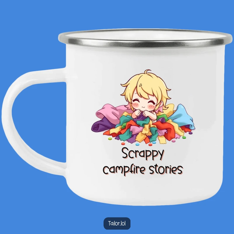 Funny Camping Mug for Fabric Lovers: Scrap Sorting Adventure, Outdoor Crafting Gift