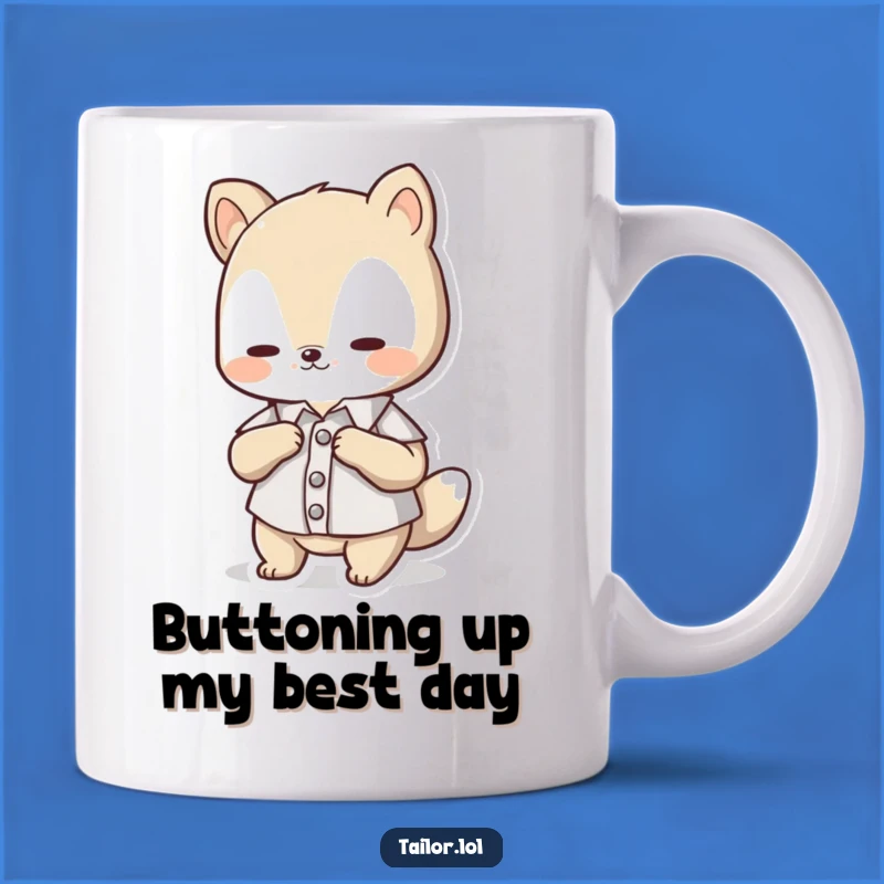 Funny Animal Button Adjuster Mug: Adorable Character Fixing Tiny Shirt, Perfect Funny Gift!