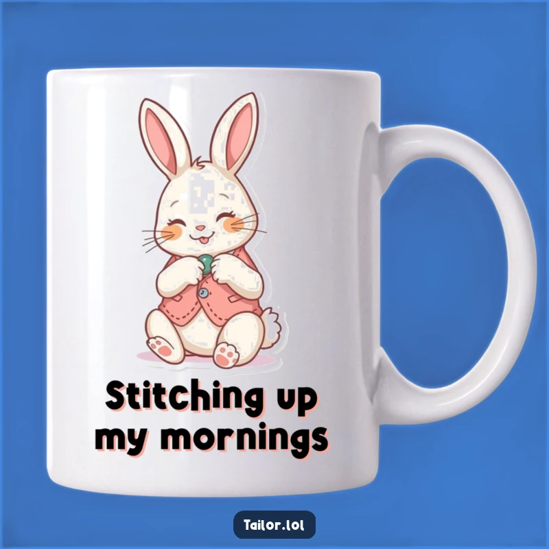 Funny Bunny Sewing Gift: Adorable Rabbit Mending Tiny Vest Mug for Crafters
