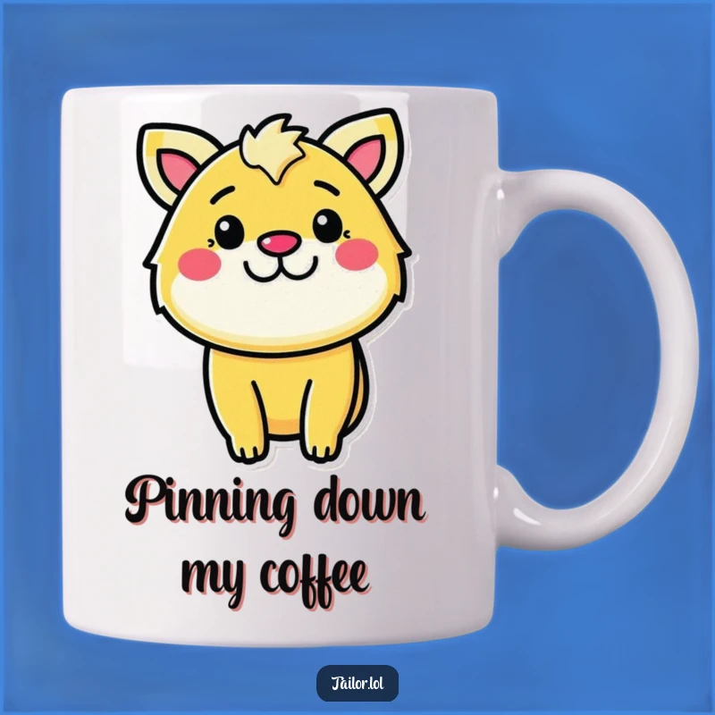 Funny Determined Sewer Mug: Cheerful Animal Fabric Pinning, Perfect Funny Gift