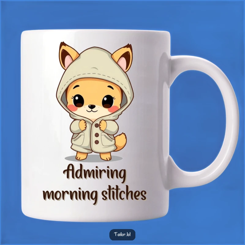 Funny Garment Admirer Mug: Curious Animal Amazed by Oversized Stitching - Gift