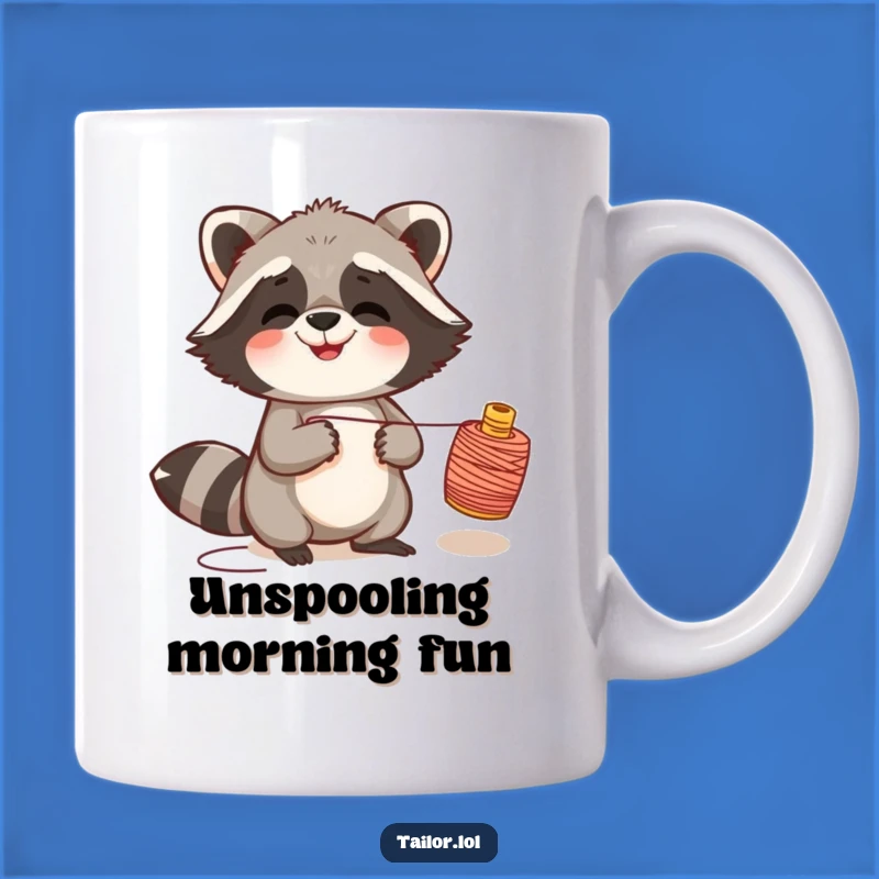 Funny Giggling Raccoon Thread Spool Mug, Hilarious Gift for Mischievous Souls