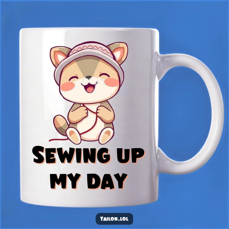 Funny Stitching Joy Mug: Happy Animal with Thimble Hat - Perfect Crafter Gift