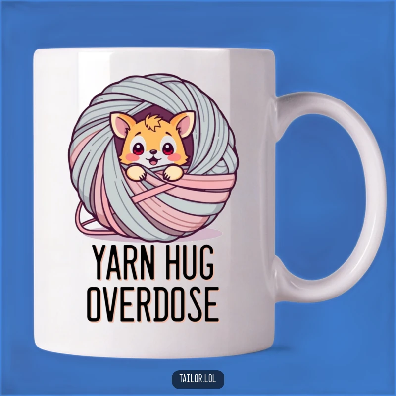 Funny Yarn Tangle Mug: Surprised Animal Hilariously Caught in a Giant Yarn Ball