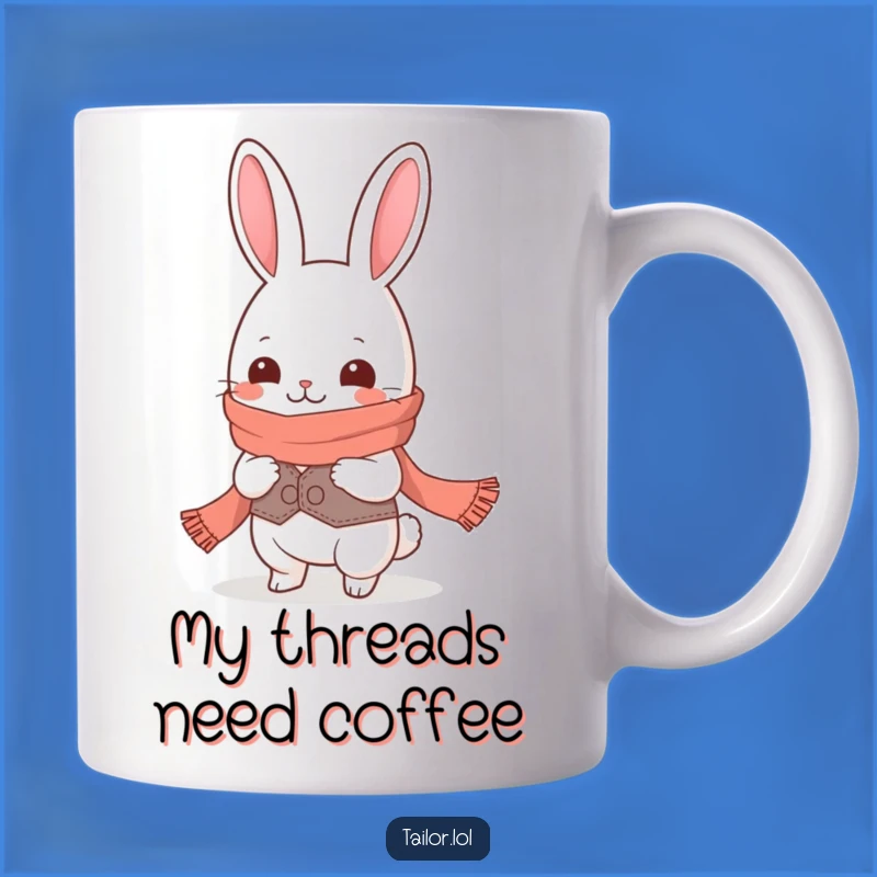 Funny Giggling Rabbit Tailor Mug: Adorable Kawaii Character Measuring Long Scarf, Perfect Gift