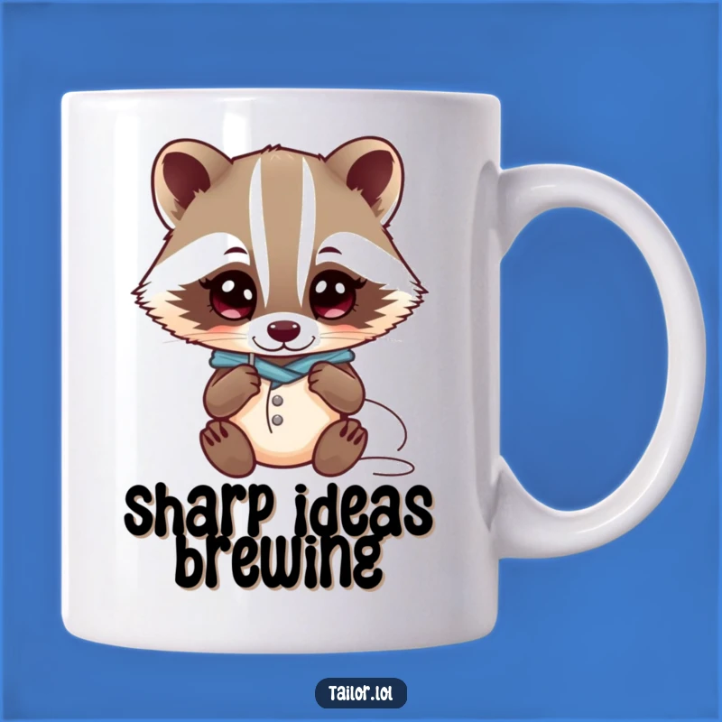 Funny Kawaii Badger Tailor Mug: Curious Character Examining Needle, Perfect Gift