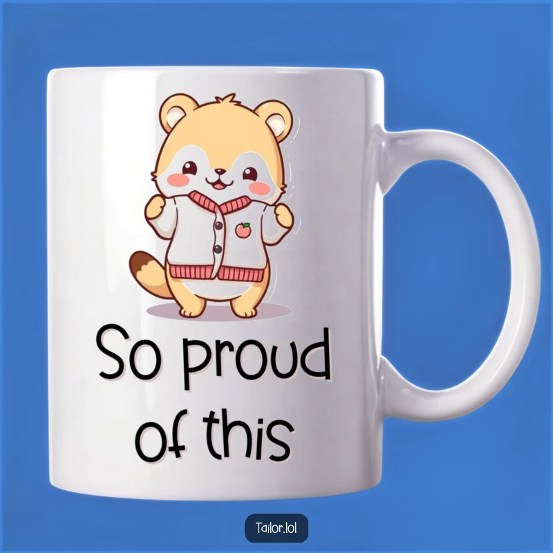 Funny Proud Crafter Mug: Animal Shows Off Tiny Garment, Perfect Funny Gift
