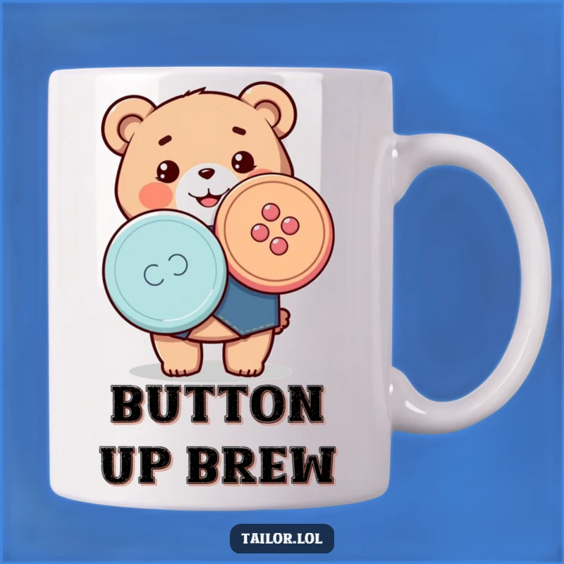 Tailor Bear Button Mug: A Funny Gift for Sewing Enthusiasts