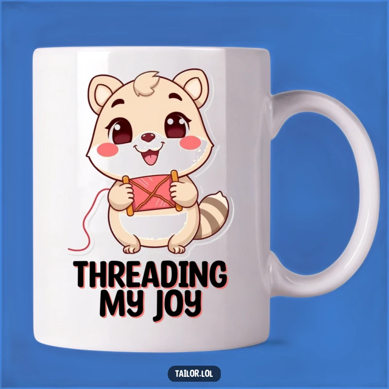 Funny Thread Spool Mug: Cheerful Animal Holding Thread, Perfect Funny Gift!