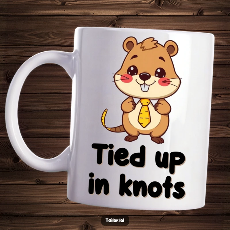 Funny Kawaii beaver tailor character wearing a measuring tape as a necktie, a humorous and stylish gift for sewers.