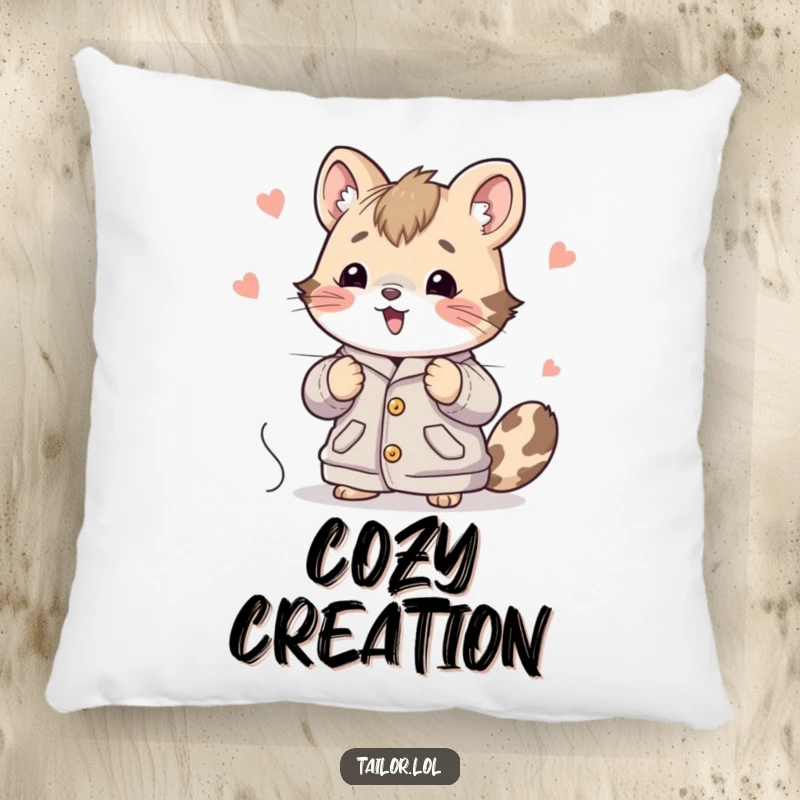 Funny Cute Animal Pillow Enthusiastically Sewing Fabric, A Soft and Humorous Accent for Crafters.