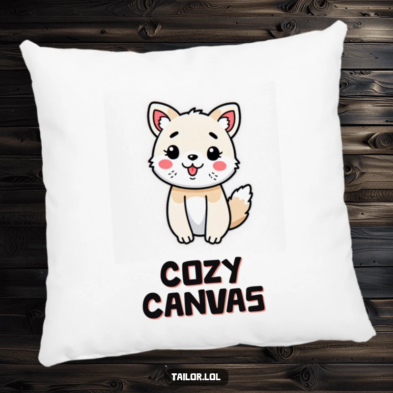 Funny Cute Animal Pillow Joyfully Decorating a Fabric Swatch, Soft and Humorous Art Accent.