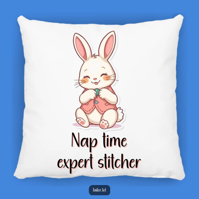 Funny Bunny Sewing Pillow: Cozy Rabbit Mending Tiny Vest Cushion, Cute Gift