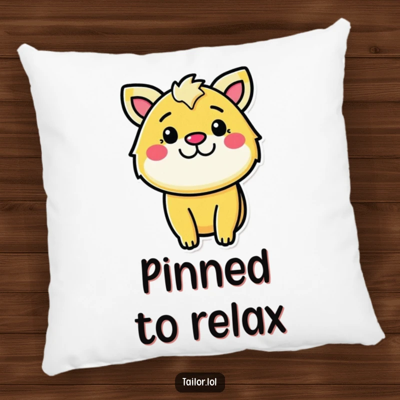 Funny determined sewer pillow, a cheerful animal pinning fabric with focus and a grin, comfortable decor.