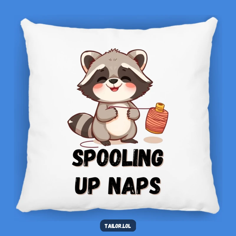 Funny Giggling Raccoon Thread Spool Pillow, Soft Comfort & Comedic Charm