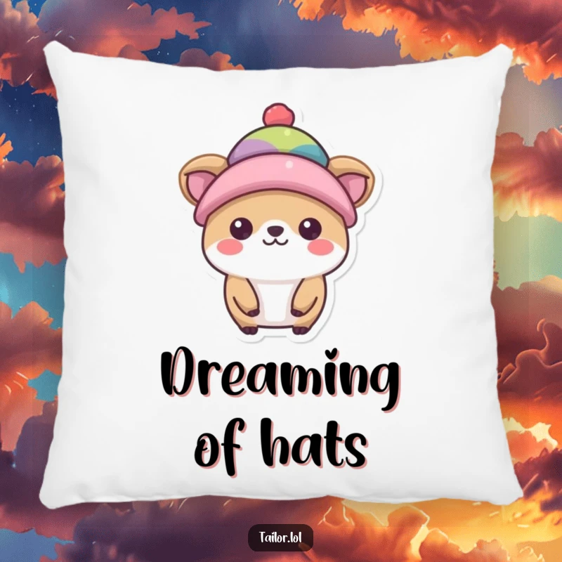Funny hat model pillow, a cute animal character modeling a small, colorful hat, comfortable and stylish.