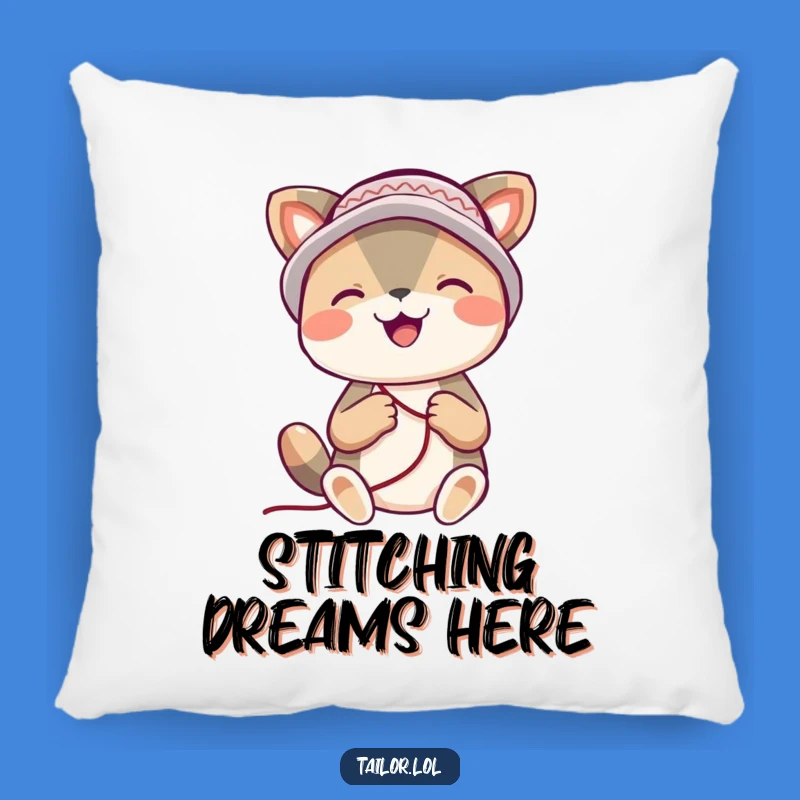 Funny Stitching Pillow: Cuddle Up with a Happy, Thimble-Hatted Animal Creator