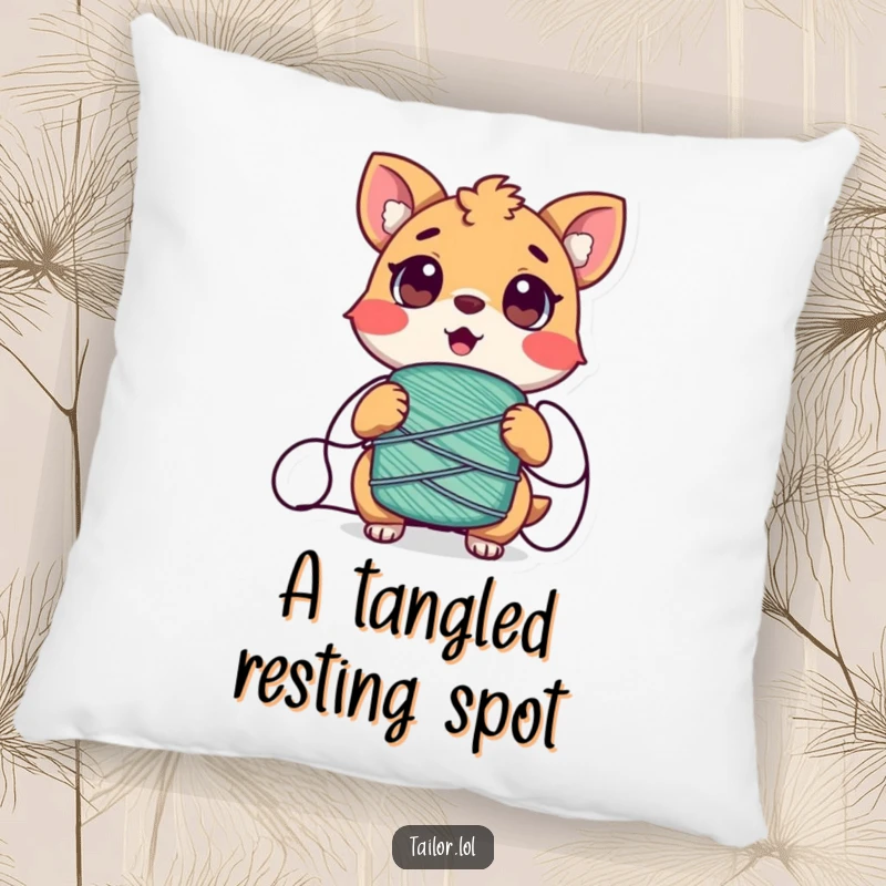 Funny Tangled Animal Pillow, a surprised creature comically entangled in thread, offering soft comfort and playful humor.