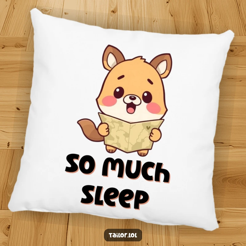 Funny Cute Animal Pillow Reacting with Surprise to a Measuring Tape, Soft and Humorous Accent.