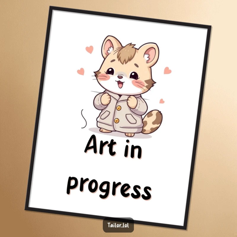 Funny Cute Animal Digital Art Print Enthusiastically Stitching a Large Garment, Instant Whimsical Decor.