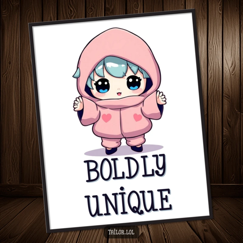 Funny digital art print of a character proudly showing off an odd, brightly colored garment, perfect for humorous wall decor.