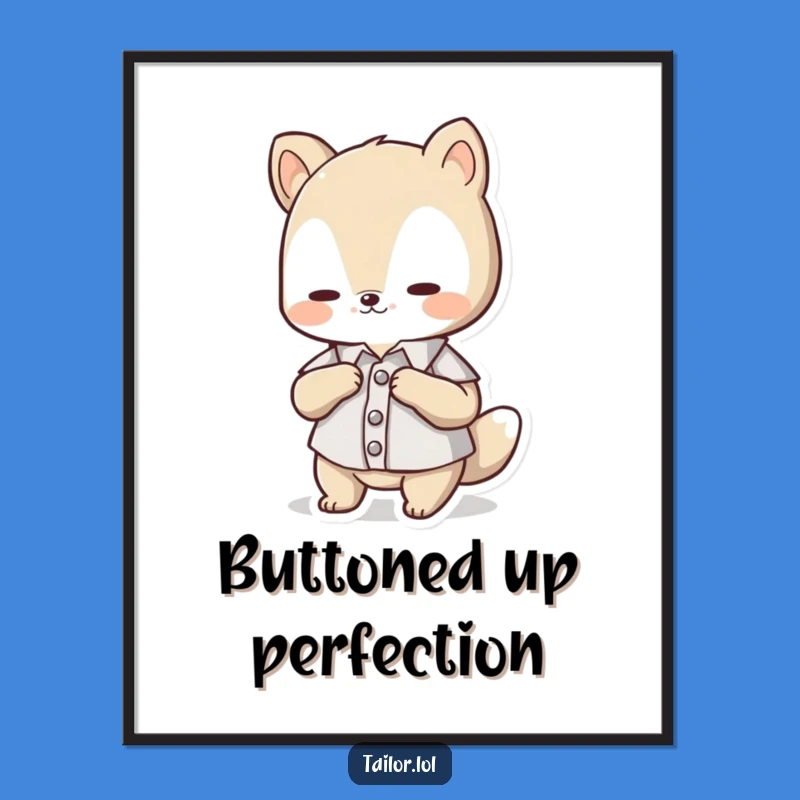 Funny Digital Art: Cute Animal Button Fixer, Charming Wall Art Funny Gift!