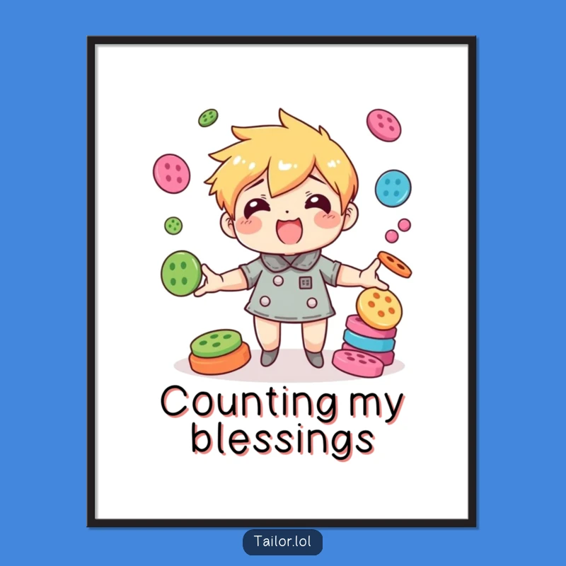 Funny Button Juggling Character Print - Agile Digital Art Gift