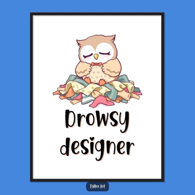 Funny Owl Tailor Digital Art: Sleepy Fabric Napper - Instant Whimsical Decor
