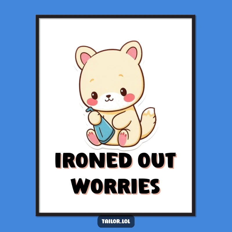 Funny Digital Art: Cute Animal Ironing Tiny Cloth, Charming Wall Art Funny Gift!