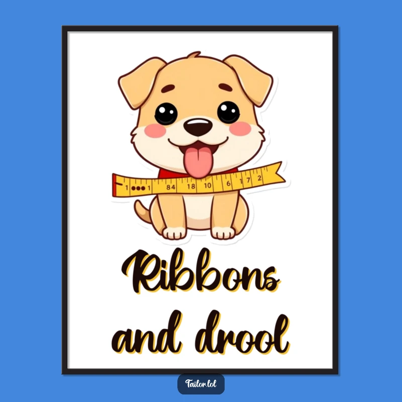 Funny Dog Measuring Ribbon Tongue Out Digital Art, Printable Humor for Instant Joy
