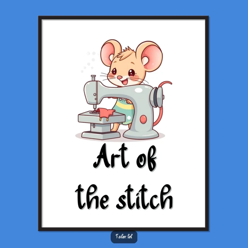 Funny Kawaii Mouse Tailor Digital Art Print: Instant Sewing Machine Decor Gift
