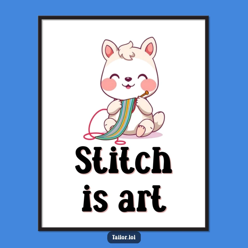 Funny Sewing Animal Digital Art: Cheerful Crafter's Stitch Design, Instant Gift for Decor