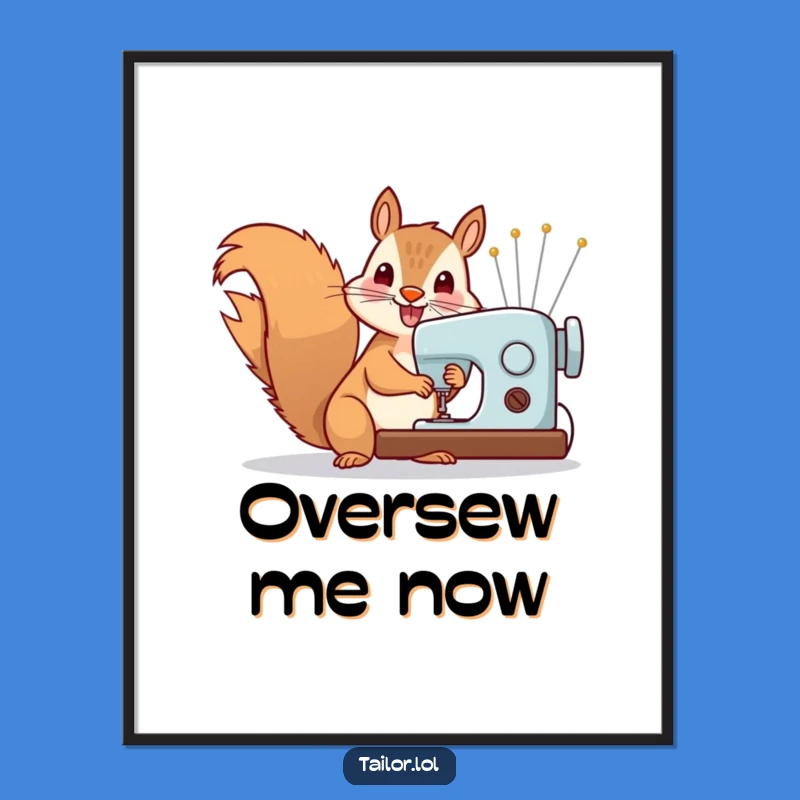 Funny Squirrel Sewing Digital Art: Energetic Crafter Squirrel Print, Gift