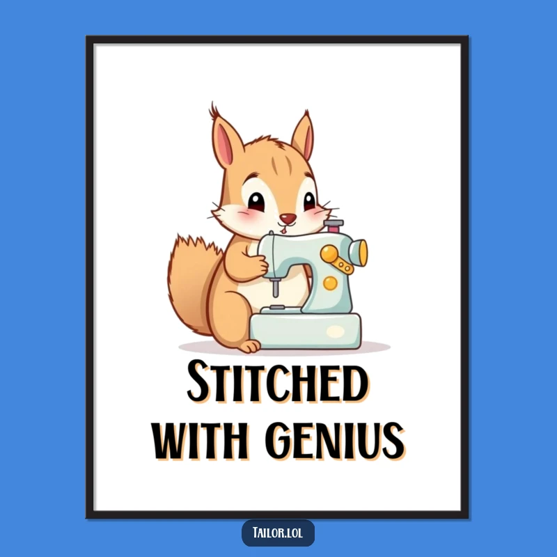 Funny Squirrel Sewing Machine Digital Art - Hilarious Craft Decor Print