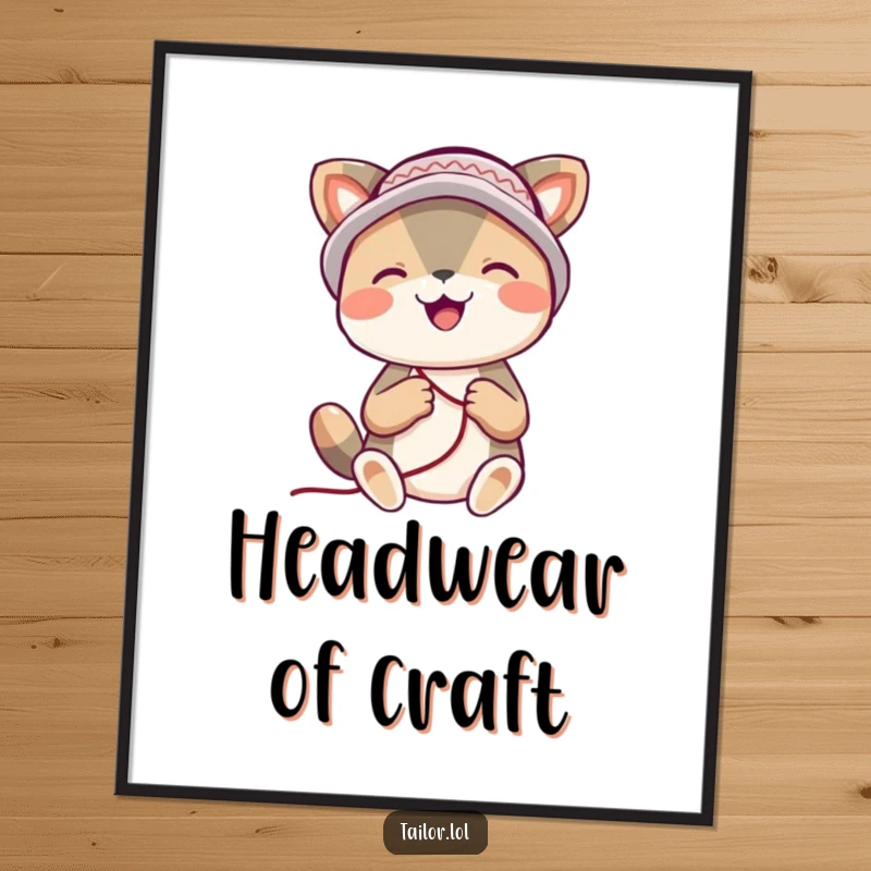 Funny animal digital art print, a joyful creature wearing a thimble hat, happily stitching with creative contentment.