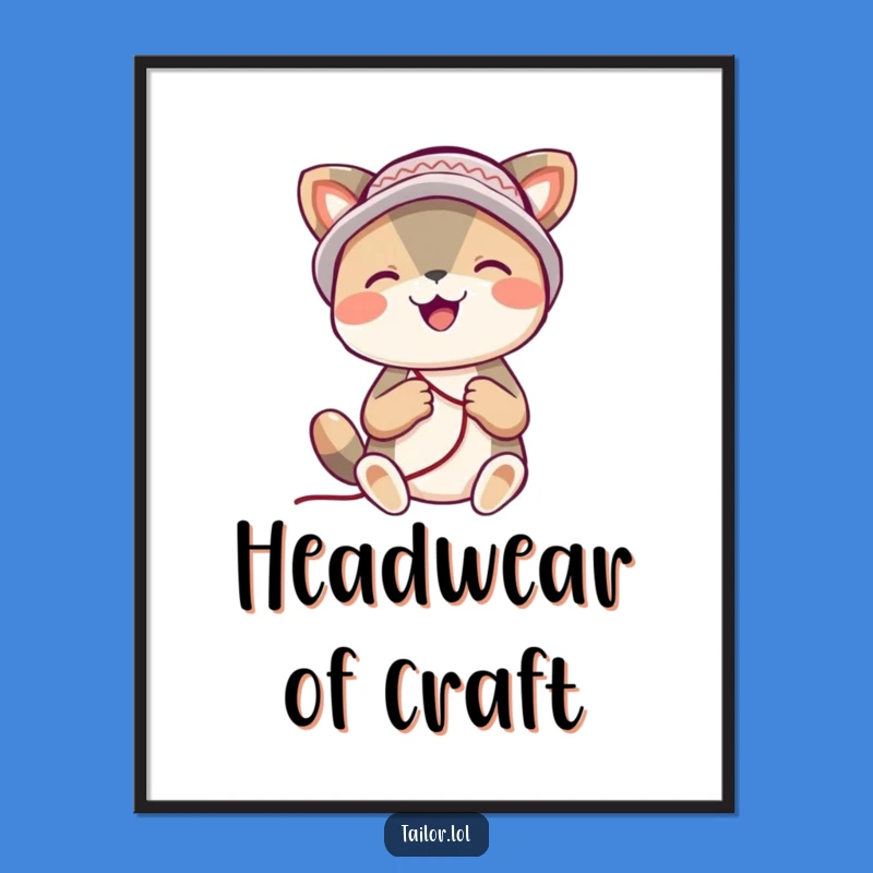 Funny Stitching Digital Art: Instant Download of a Joyful, Thimble-Hatted Animal