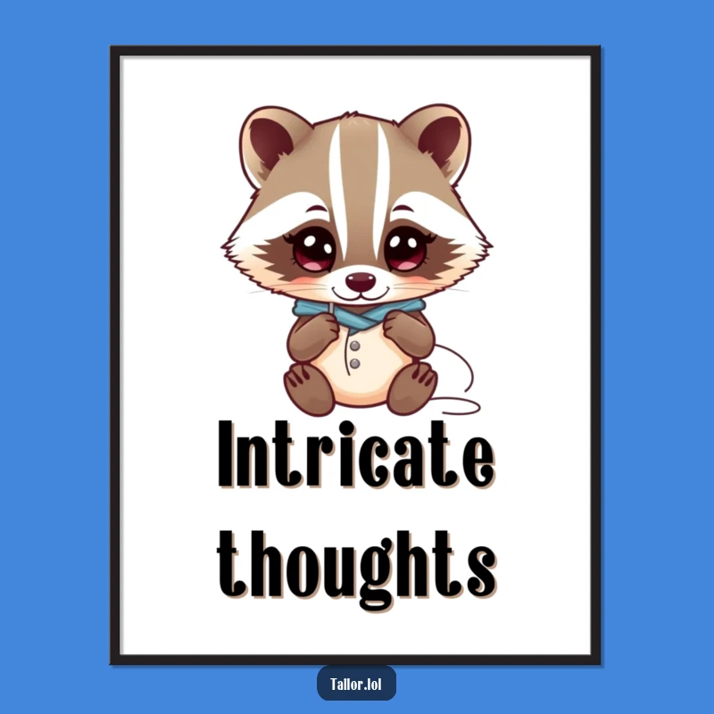 Funny Kawaii Badger Tailor Digital Art: Curious Needle Focus, Instant Gift
